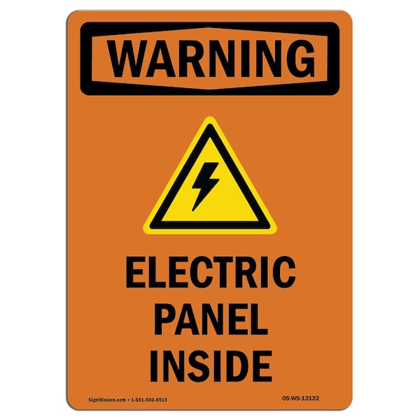 Safety Sign, OSHA WARNING, 24" Height, Rigid Plastic, Electric Panel Inside, Portrait